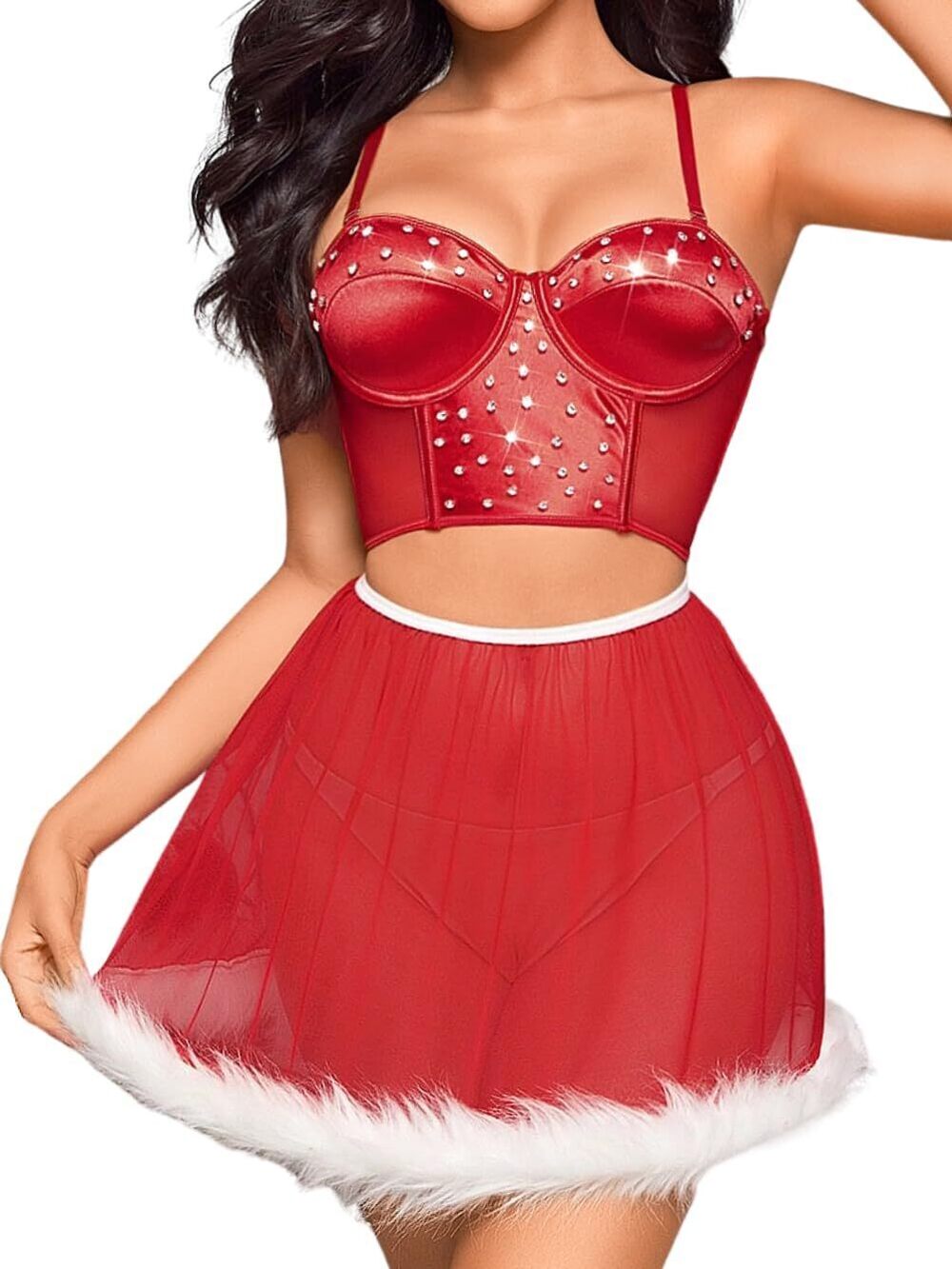 3519 Santa Claus Costume ,Glitter Sparkly Rhinestone Sexy Christmas